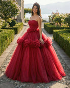 Peplum Red Sleeveless Quinceañera Ball Gown Party Dress - KissProm