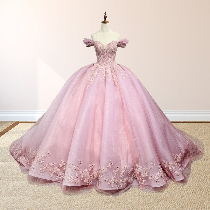 Pink Ball Gown Off the Shoulder Quinceanera Dresses
