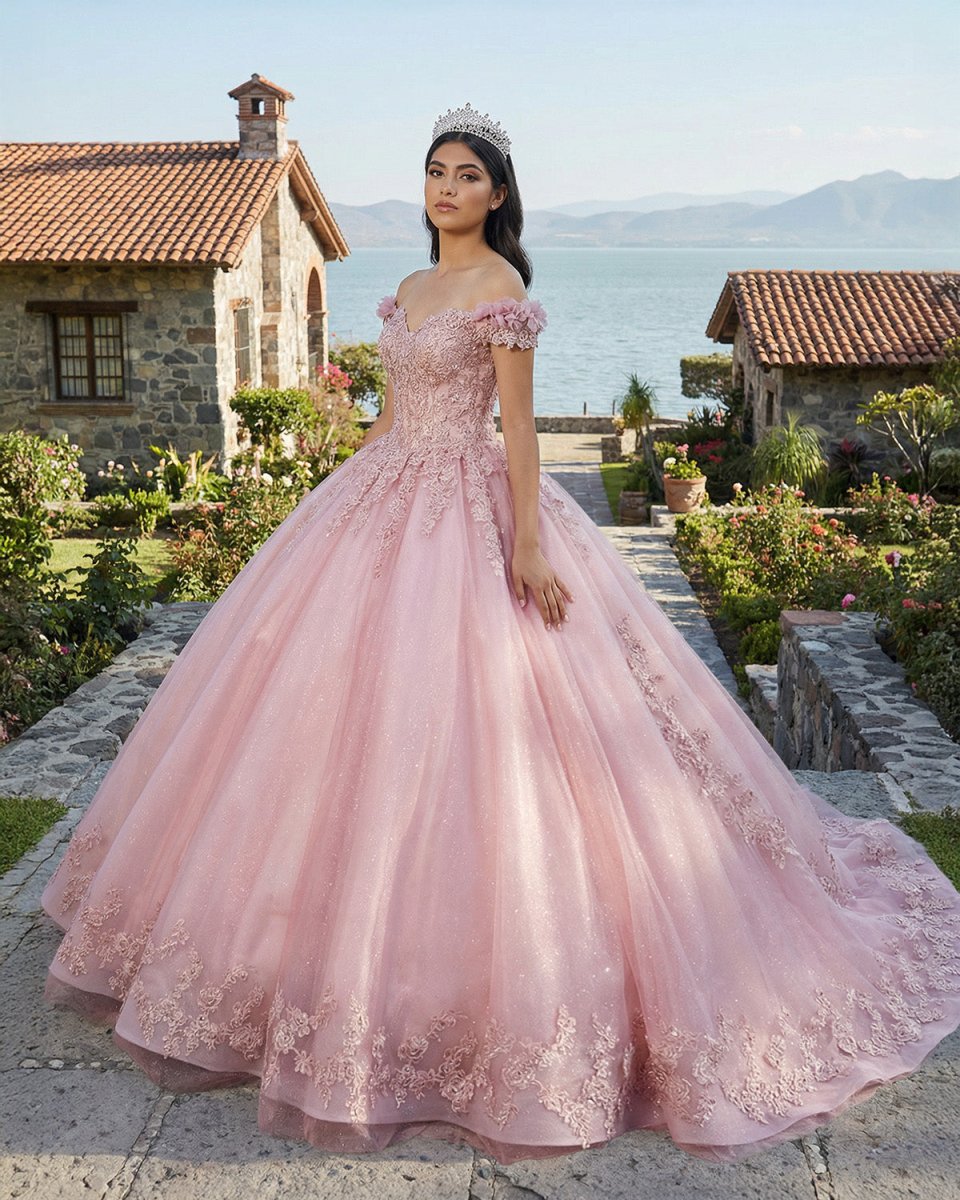 Pink Ball Gown Off the Shoulder Quinceanera Dresses - KissProm
