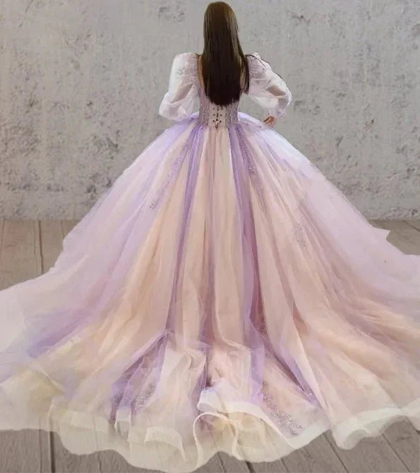 Pink Ball - Gown Tulle Long - Sleeve Quinceanera Dress - KissProm