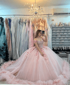 Pink Off-the-Shoulder Lace-Up Back Quinceanera Dress Ball Gown