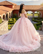 Pink Off - the - Shoulder Lace - Up Back Quinceanera Dress Ball Gown - KissProm