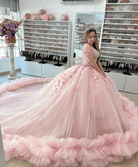 Pink Off-the-Shoulder Lace-Up Back Quinceanera Dress Ball Gown