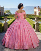 Pink Off The Shoulder Sequined Ball Gown Quinceanera Dresses - KissProm