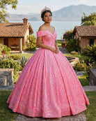 Pink Off The Shoulder Sequined Ball Gown Quinceanera Dresses - KissProm