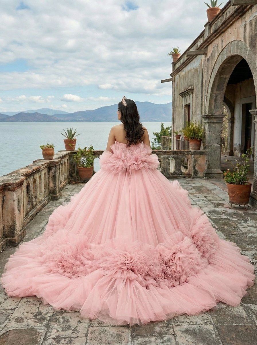 Pink Strapless Sleeveless Ball Gown Corset Quinceanera Dresses - KissProm