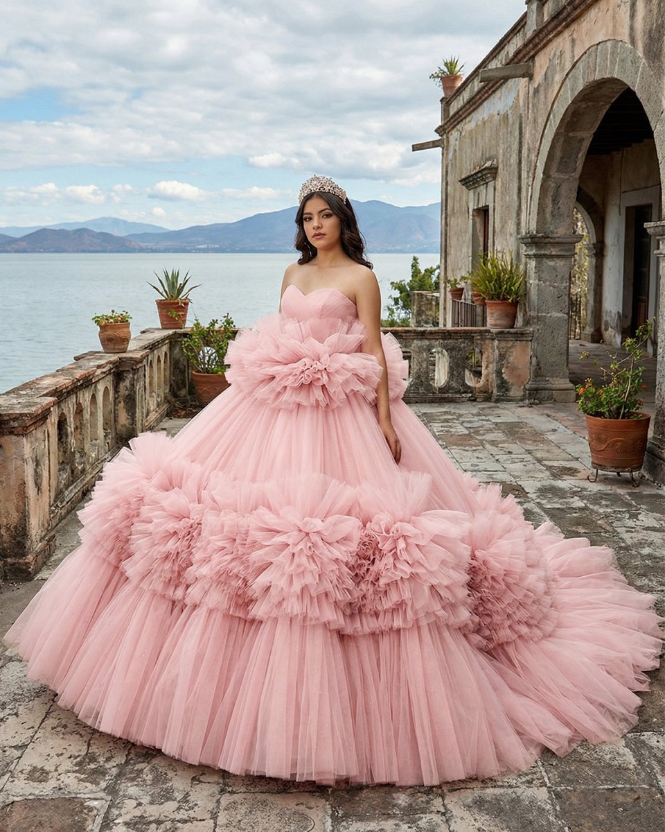 Pink Strapless Sleeveless Ball Gown Corset Quinceanera Dresses - KissProm