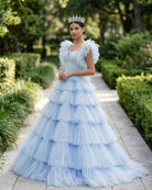 Pleated Tulle Ball Gown Ruffle Tiered Long Quinceanera Dresses - KissProm