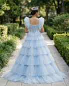 Pleated Tulle Ball Gown Ruffle Tiered Long Quinceanera Dresses - KissProm