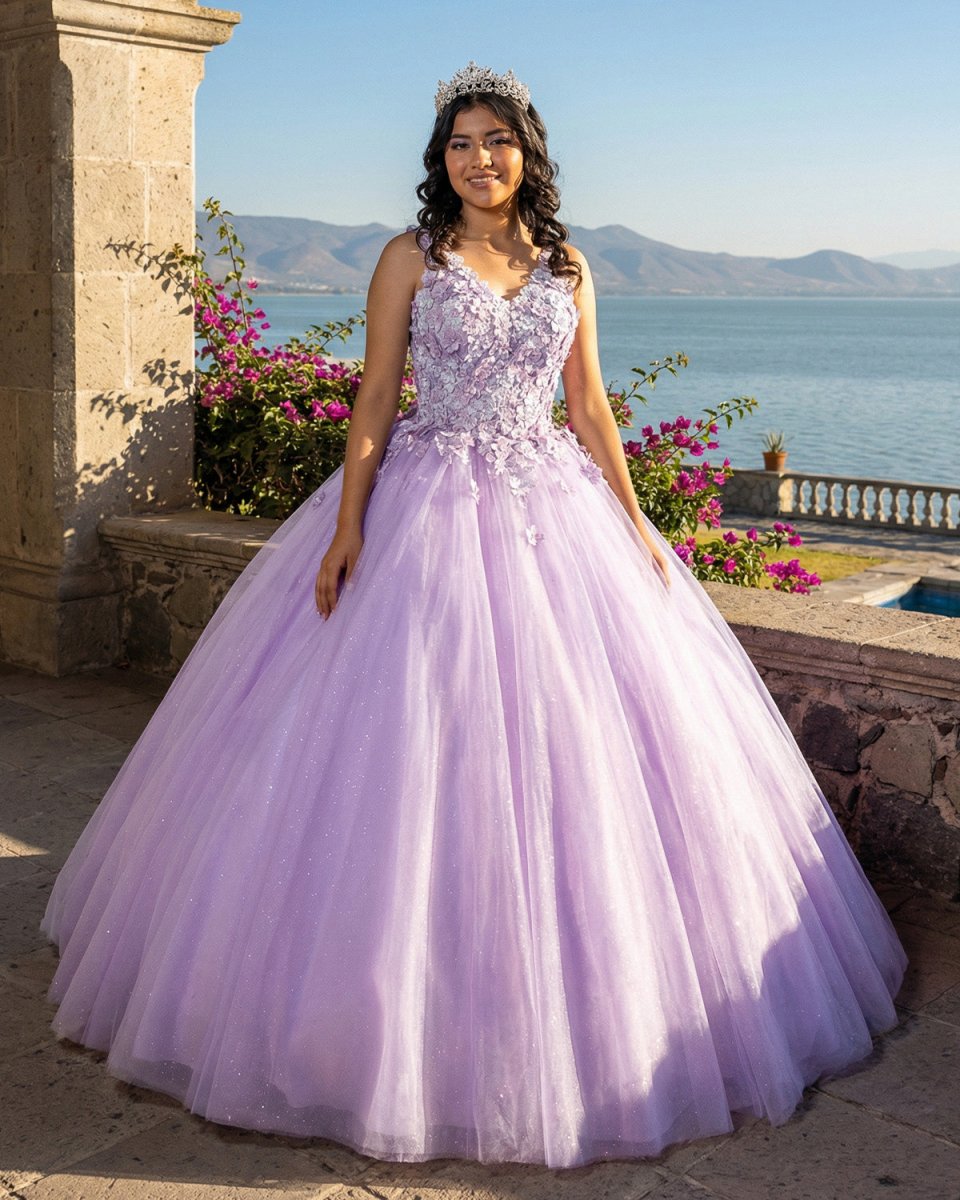 Princess Flowers Lavender Flowers Quinceanera Dresses Ball Gown - KissProm