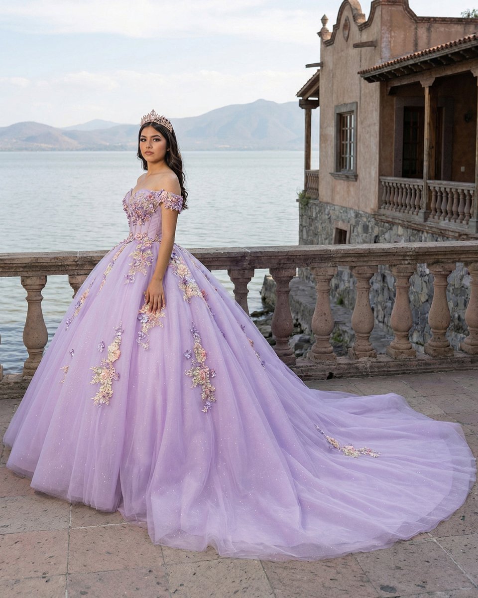 Princess Off the Shoulder Appliques Chapel Train Quinceanera Dresses - KissProm