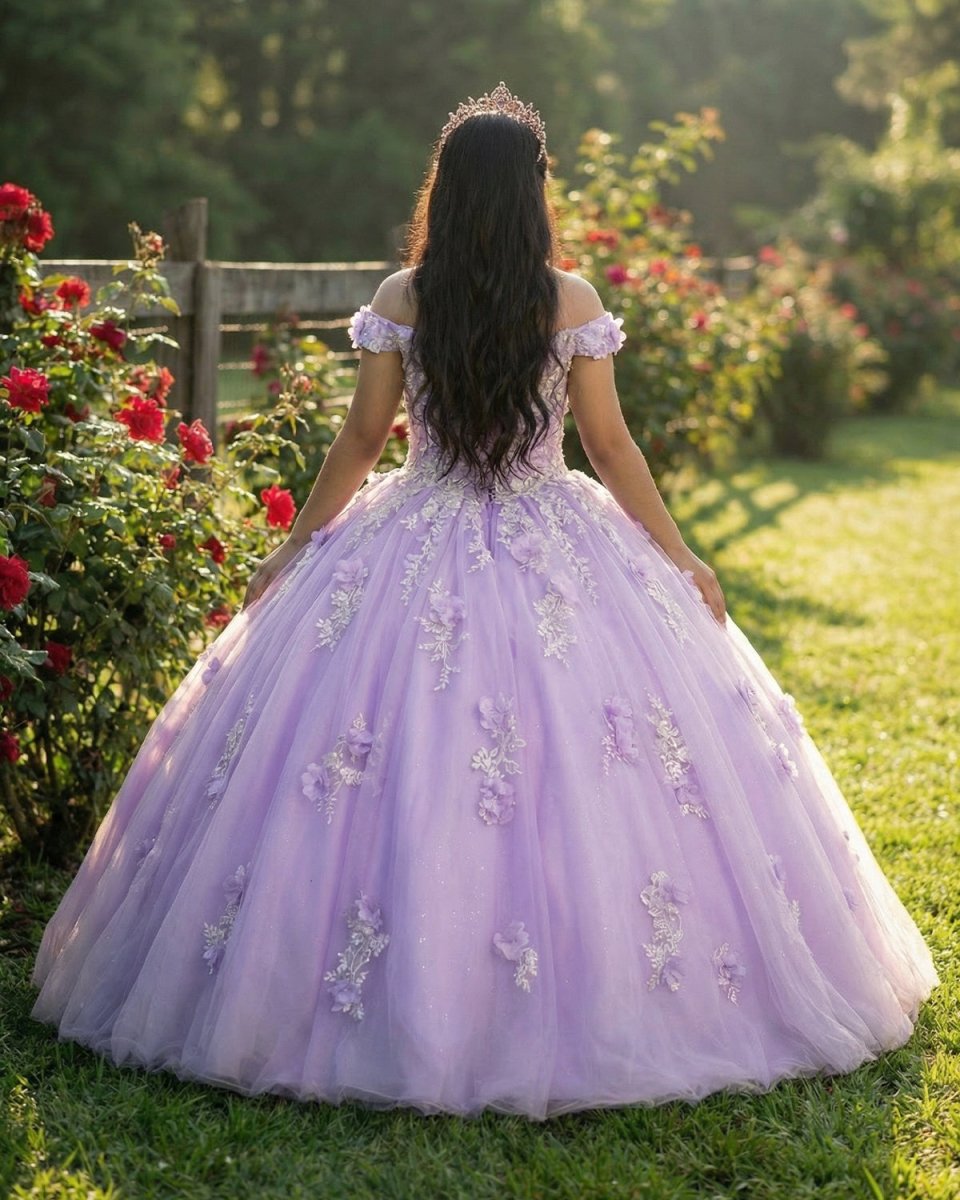 Princess Lavender Prom Off - the - Shoulder Ball Gown Dresses - KissProm