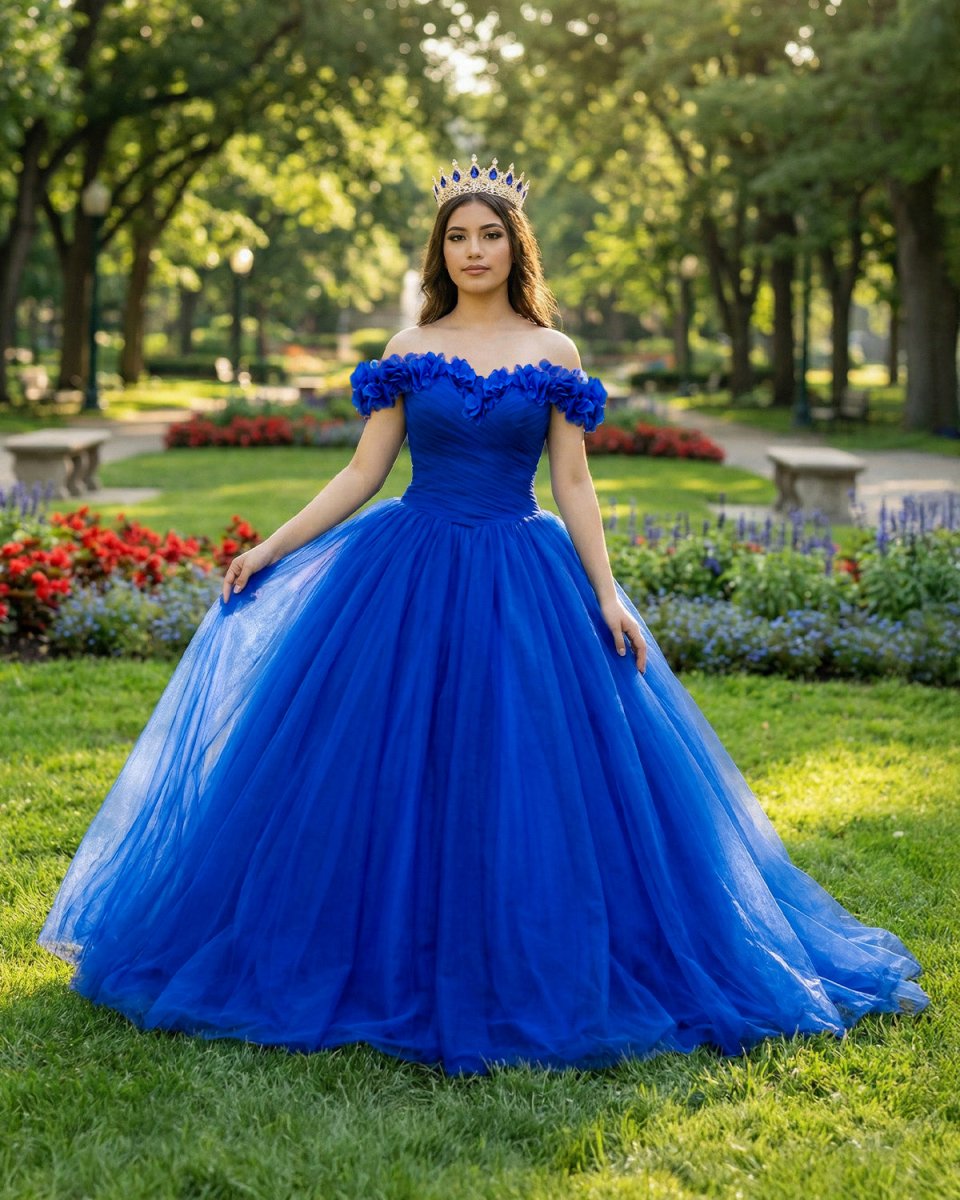 Quinceanera Dress Princess Tulle Royal Blue Off The Shoulder - KissProm