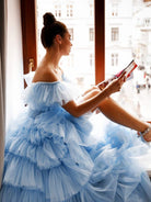 Pleated Tulle Ball Gown Ruffle Tiered Long Quinceanera Dresses