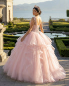 Ball Gown See Through Neck Tulle Blush Pink Quinceanera Dresses - KissProm