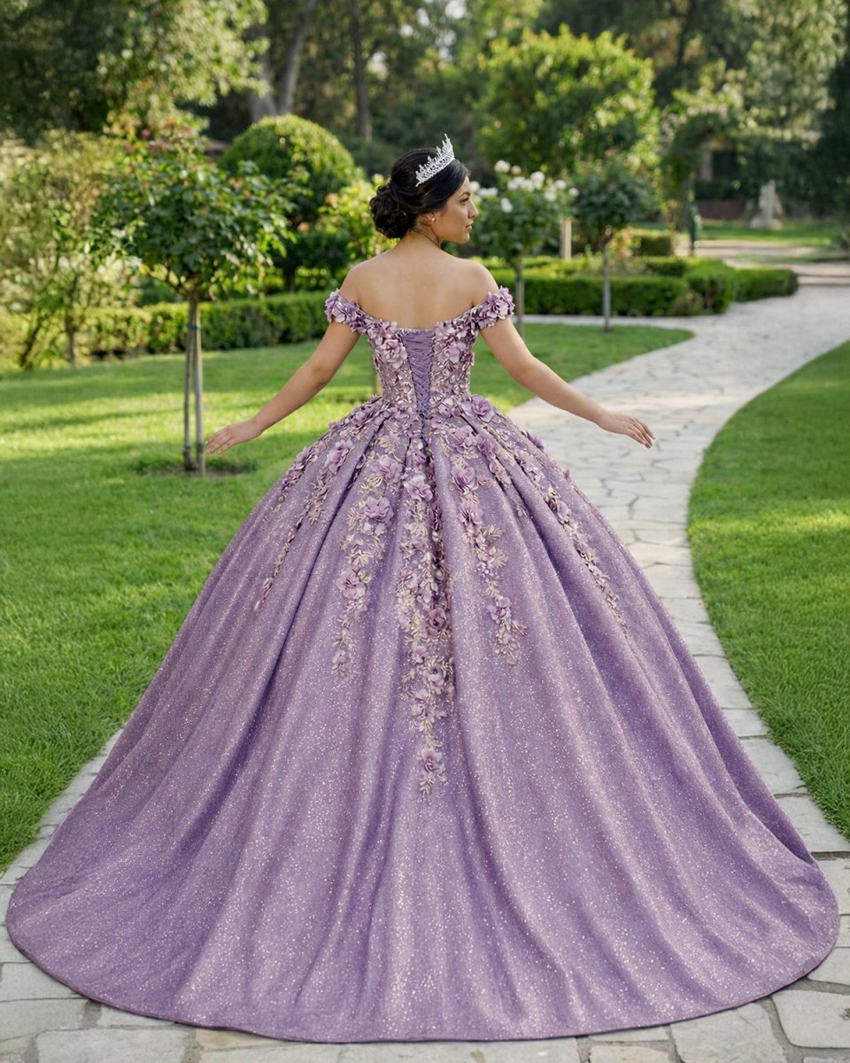 Purple Floral A Line Sequined Party Ball Gown - KissProm