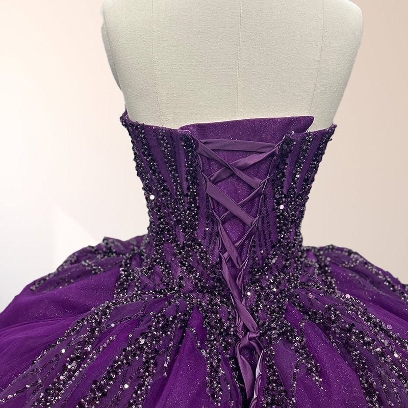 Purple Organza A Line Sweetheart Quinceanera Dresses