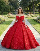 Quinceanera Ball Gown Red Sleeveless Sequined Dress - KissProm