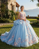 Quinceanera Sky Blue Flower Ball Gown Dress - KissProm
