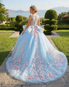 Quinceanera Sky Blue Flower Ball Gown Dress - KissProm