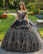Black Satin Appliques Off - the - Shoulder Quinceanera Dress - KissProm