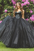 Glitter Tulle Sweetheart Black Long Quinceanera Dresses - KissProm