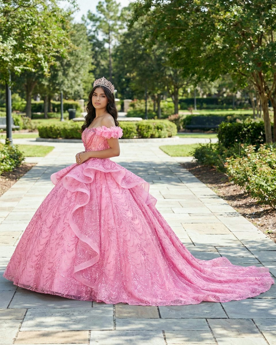 Quinceanera Dress With Sequins Off the Shoulder Chapel Train - KissProm