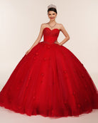 Red 3D Flowers Glitter Sequins Sleeveless Quinceanera Dresses