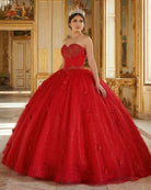 Red 3D Flowers Glitter Sequins Sleeveless Quinceanera Dresses - KissProm