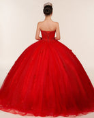 Red 3D Flowers Glitter Sequins Sleeveless Quinceanera Dresses