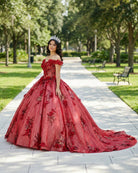 Red Flower Off - the - Shoulder Quinceañera Dress - KissProm