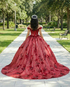 Red Flower Off - the - Shoulder Quinceañera Dress - KissProm