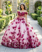 Red Lace Quinceanera Dress Off Shoulder Corset Vestidos Pearls Flowers - KissProm