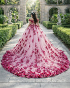 Red Lace Quinceanera Dress Off Shoulder Corset Vestidos Pearls Flowers - KissProm