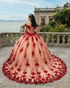 Red Off The Shoulder Tulle Quinceanera Dresses With Lace Appliques - KissProm