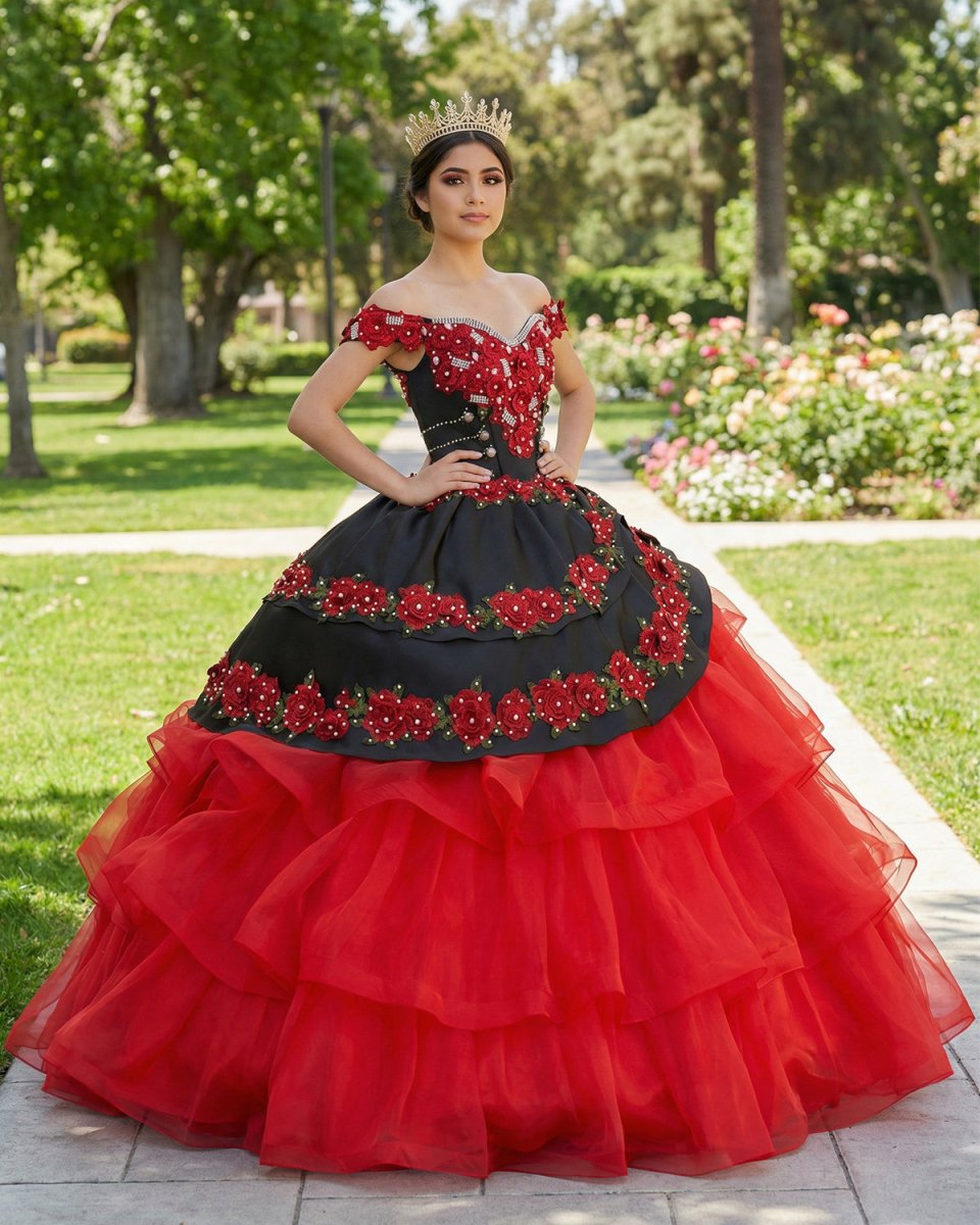 Red Off the Shoulder Quinceanera Dresses with Appliques - KissProm