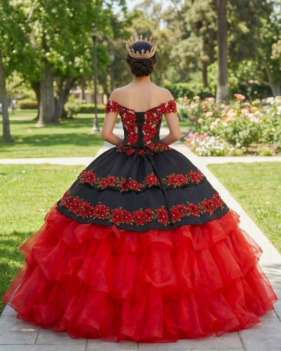 Red Off the Shoulder Quinceanera Dresses with Appliques - KissProm