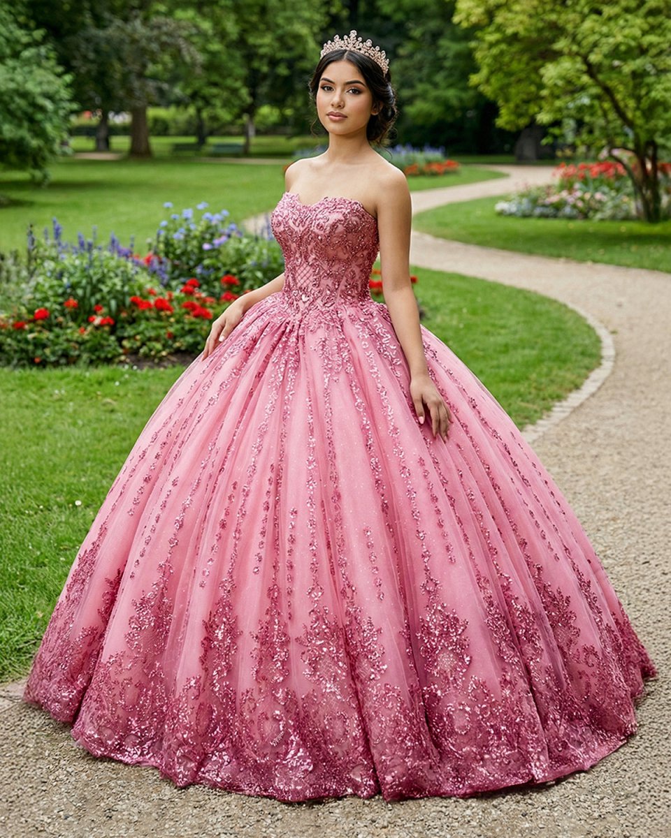 Quinceanera Dress Romantic Court Train Ball Gown Strapless Pleated - KissProm