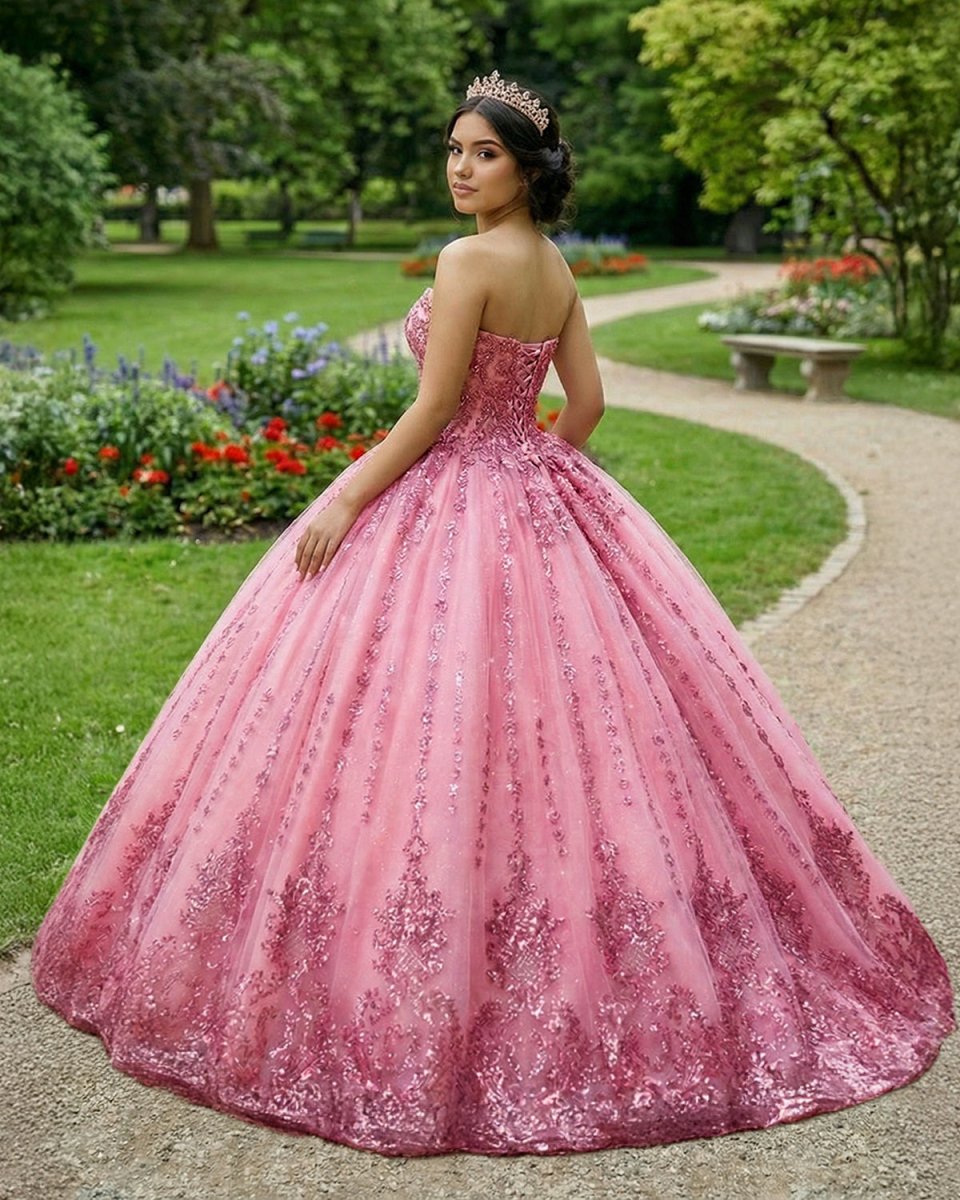 Quinceanera Dress Romantic Court Train Ball Gown Strapless Pleated - KissProm