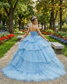 Romantic Princess Sleeveless Quinceanera Dresses Ruffle Strapless Sequins Ball Gown - KissProm