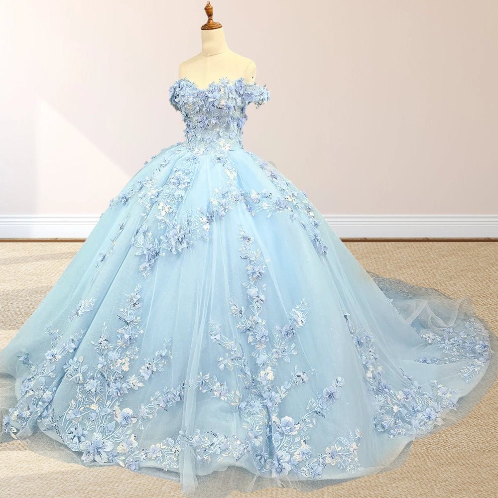 Romantic Sleeveless Beading Quinceanera Dresses with 3D Flower Appliques - KissProm
