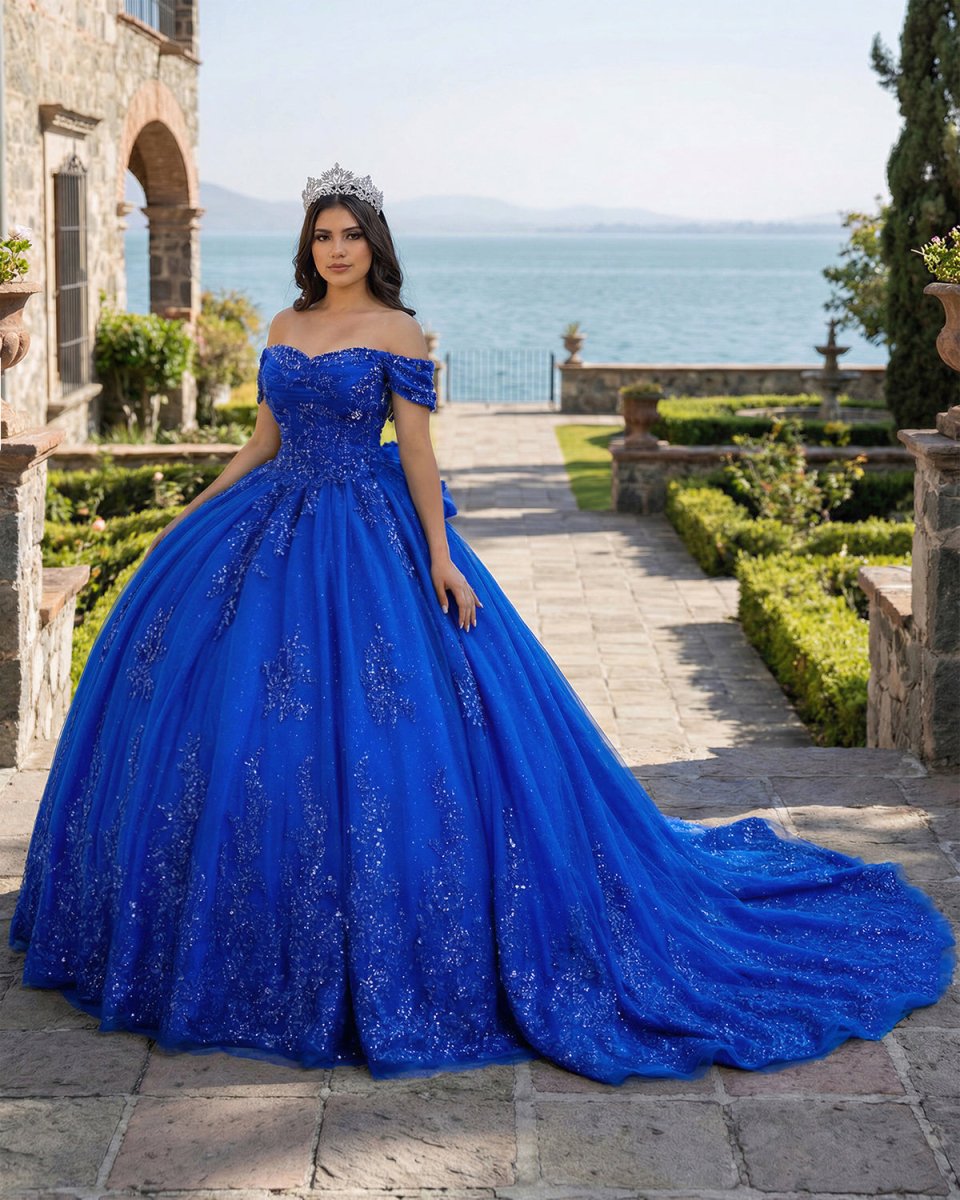 Royal Blue Ball - Gown Appliques Quinceanera Dresses with Train - KissProm