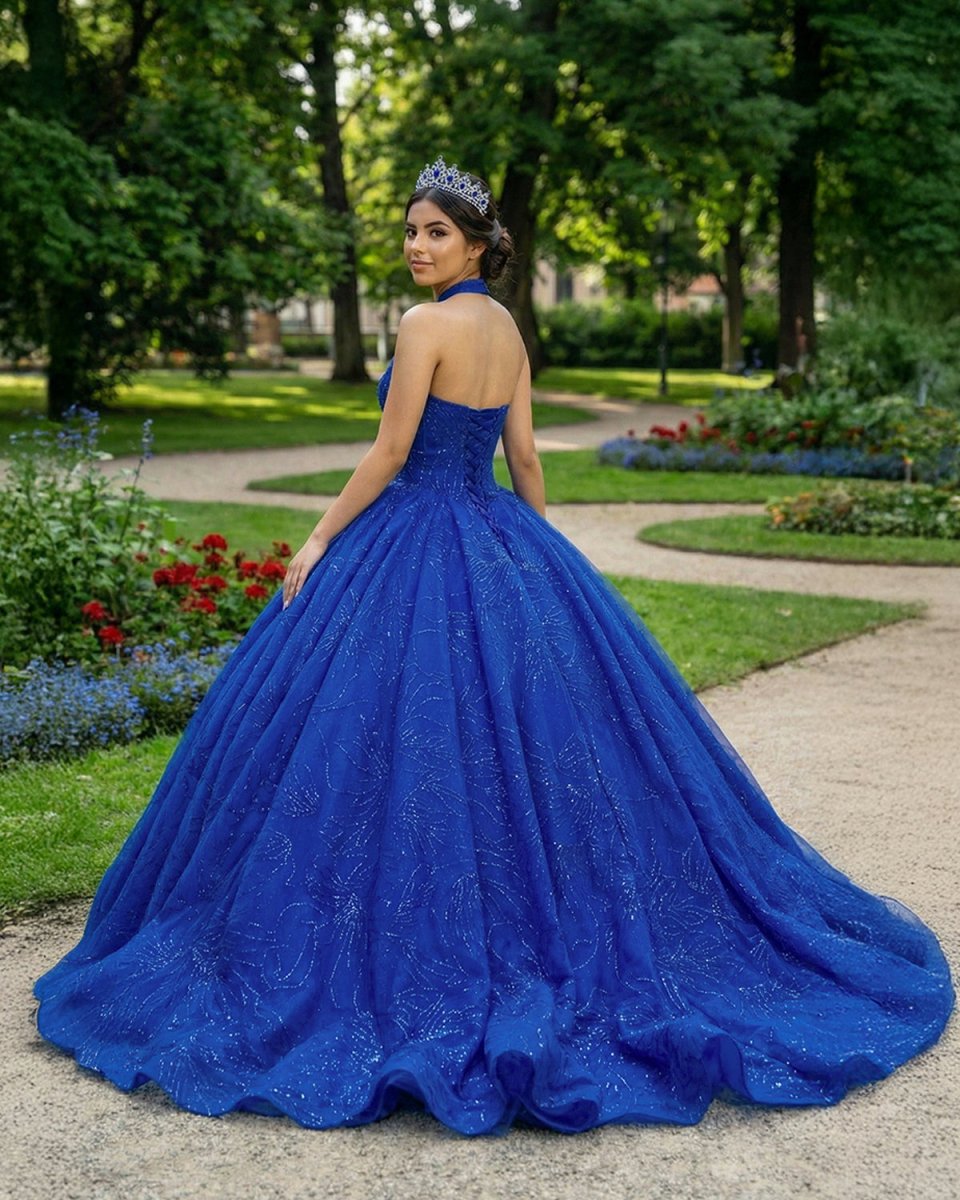 Royal Blue Ball Gown Halter Sleeveless Quinceanera Dress - KissProm