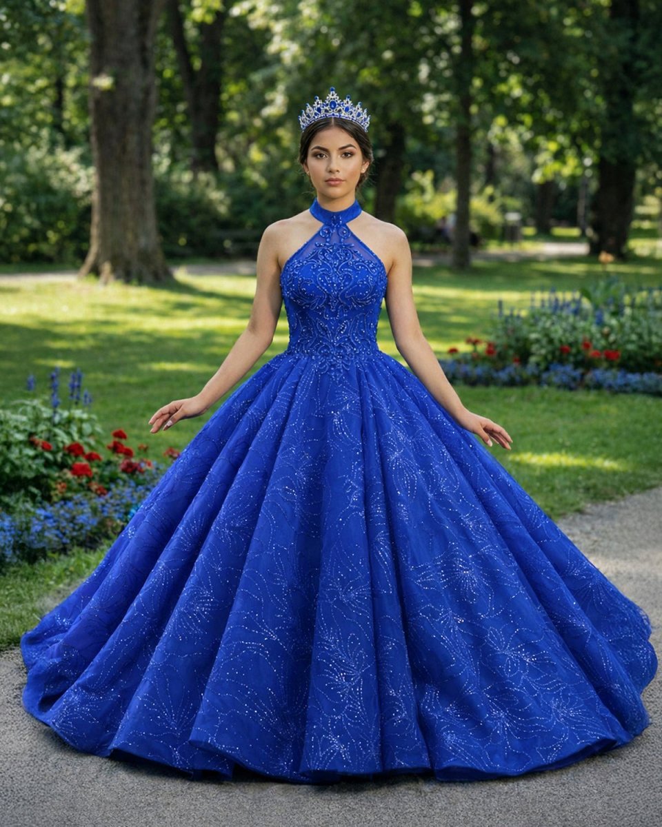Royal Blue Ball Gown Halter Sleeveless Quinceanera Dress - KissProm