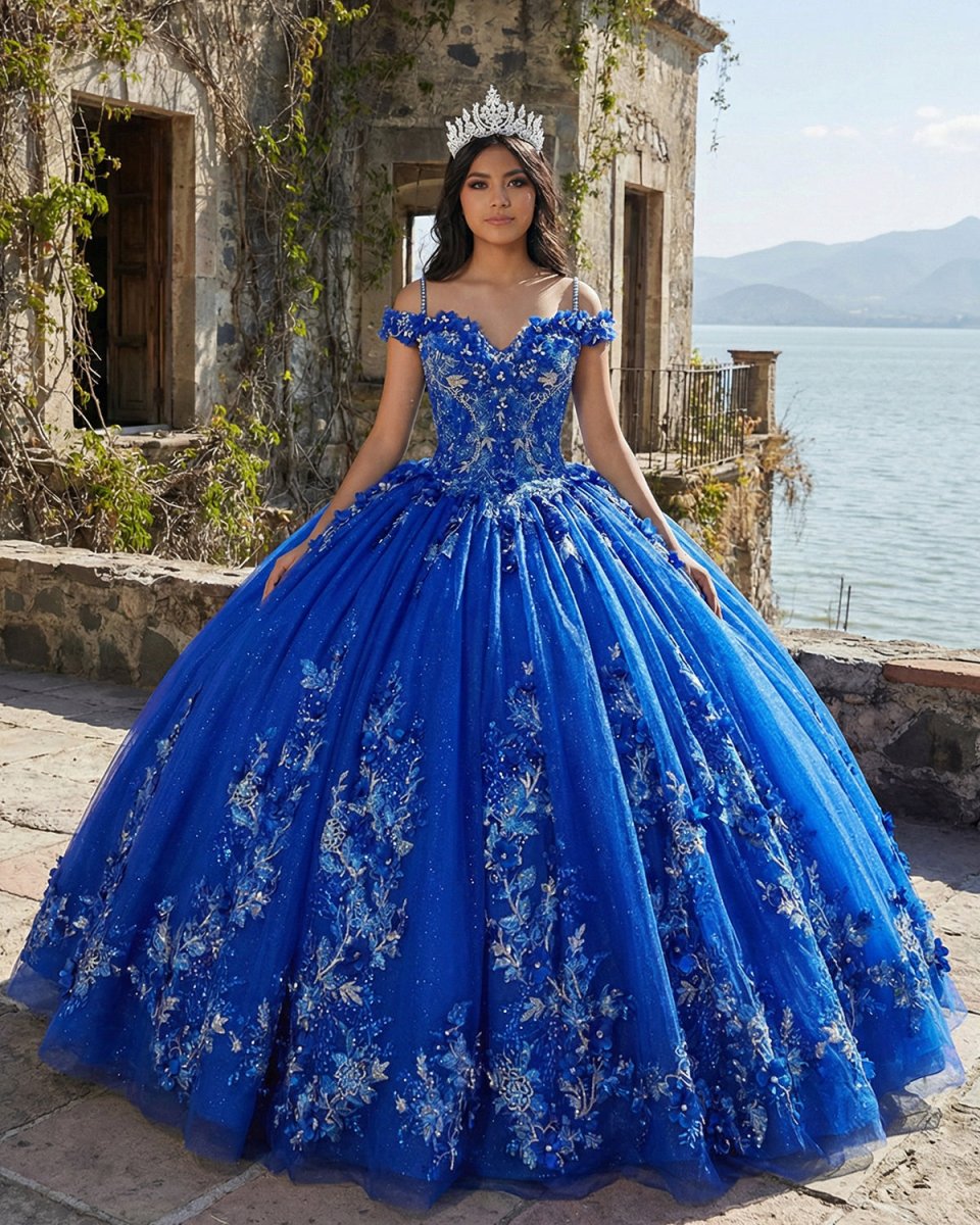 Royal Blue Ball - Gown Off - the - Shoulder Quinceanera Dresses with Appliques - KissProm