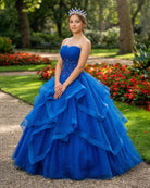 Royal Blue Quinceanera Dresses Organza Lace Applique Prom Dresses - KissProm