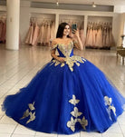 Royal Blue Off the Shoulder Quinceanera Dresses with Appliques - KissProm