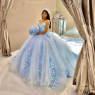 Sky Blue Tulle Ball-Gown Strapless Sleeveless Quinceanera Dresses