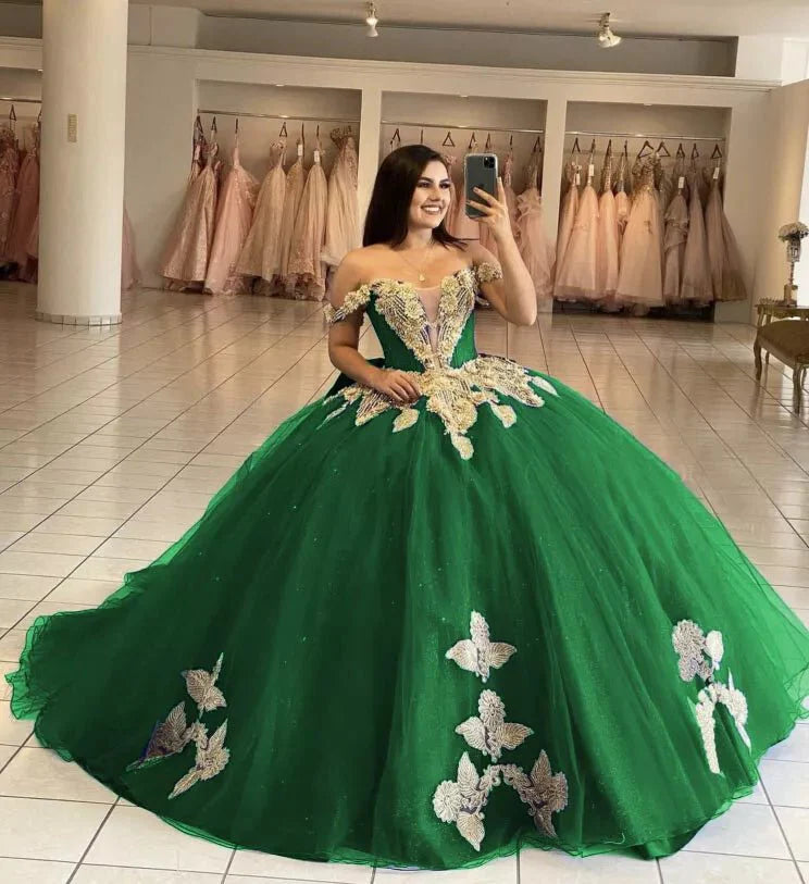 Royal Blue Off the Shoulder Quinceanera Dresses with Appliques - KissProm
