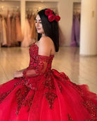 Red Sweetheart Quinceanera Dresses with Long Sleeves